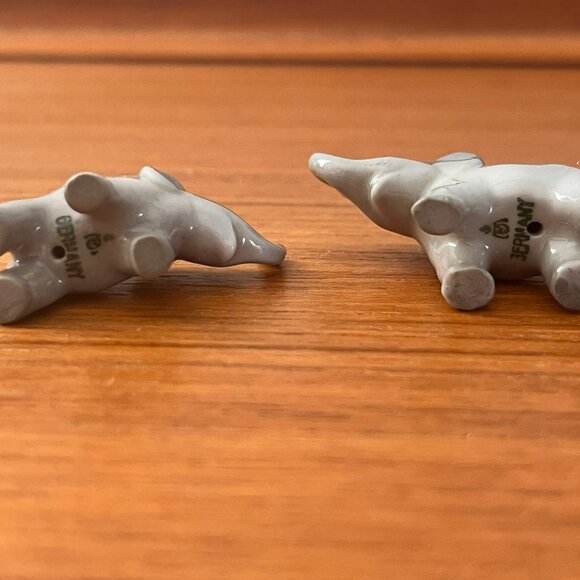 Porcelain German Miniature Grey Elephant Figurines- Set of 2 - Picture 8 of 8